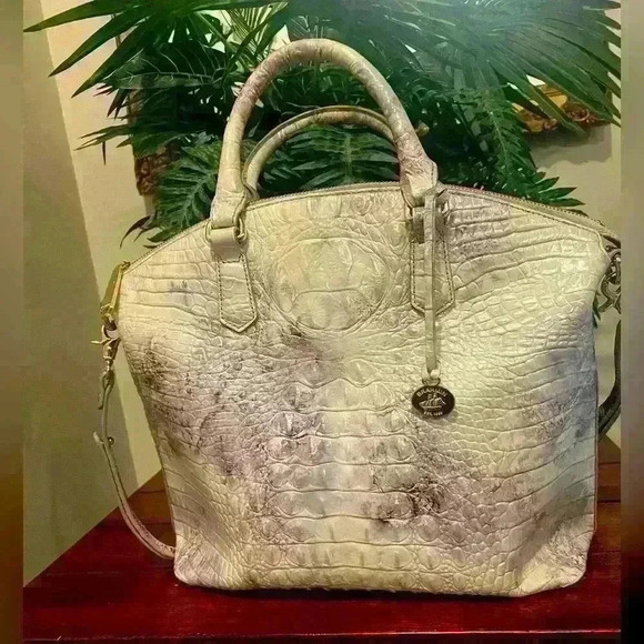 Brahmin Melbourne Collection Large Duxbury Crocodile-Embossed Dome Satchel Bag. - Picture 2 of 11